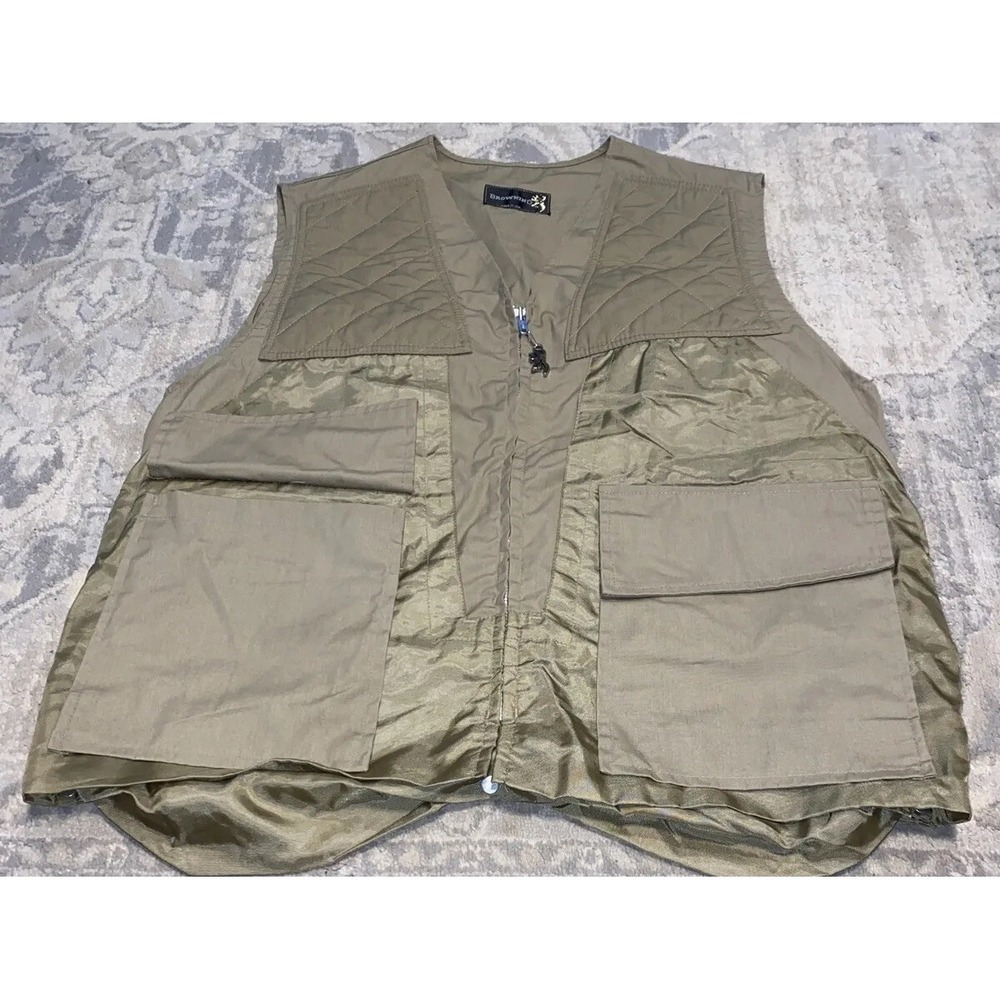 Vtg Browning Buck Mens jacket vest Sz Medium‎ beige bird game hunting shooting